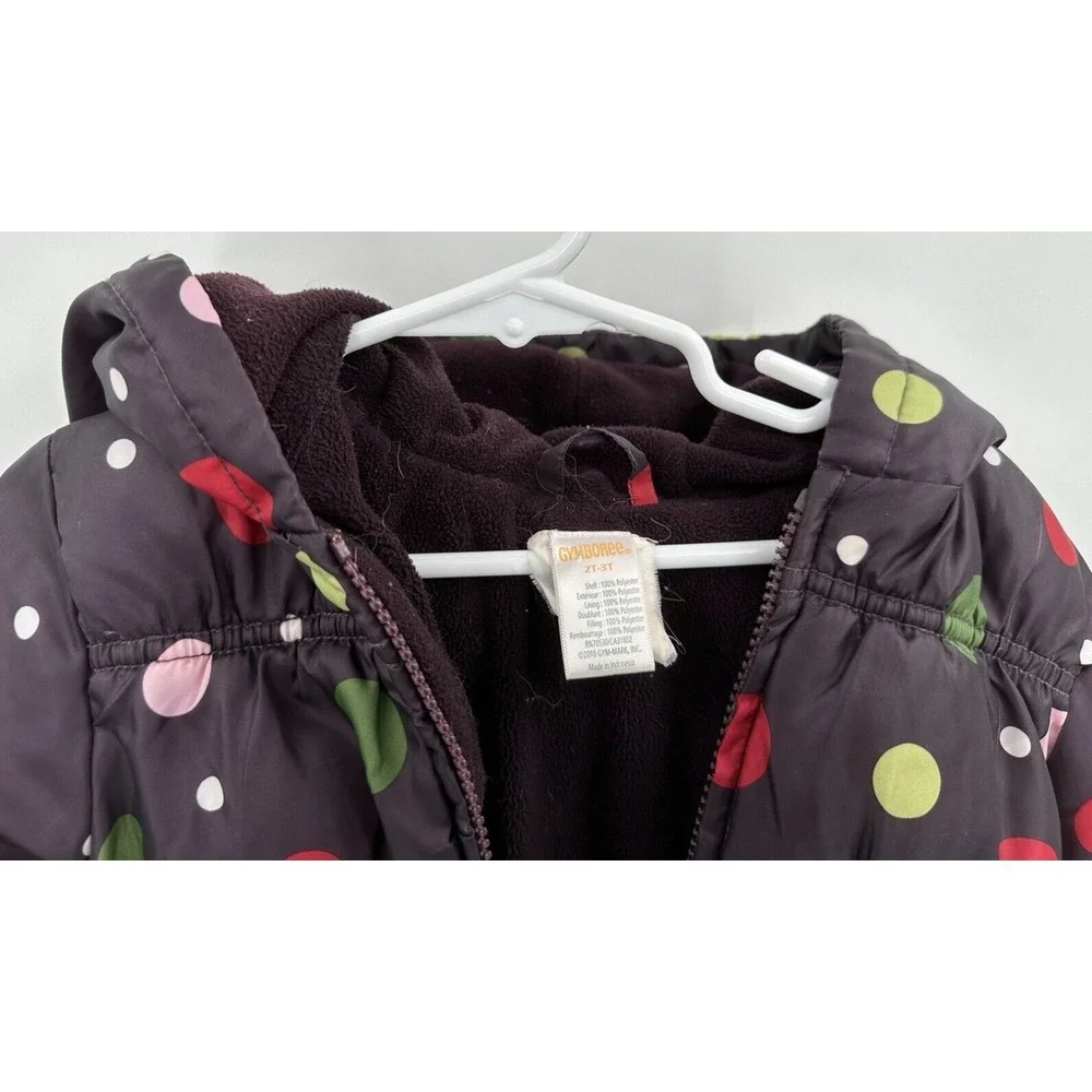 GYMBOREE PURPLE POLKA DOT FLEECE LINED PUFFER COAT‎ Toddler Girl Size 2T - 3T